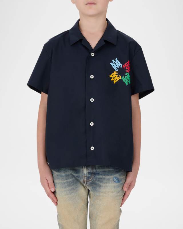 Kid's MA Quad Scribble Button-Front Shirt, Size 4-